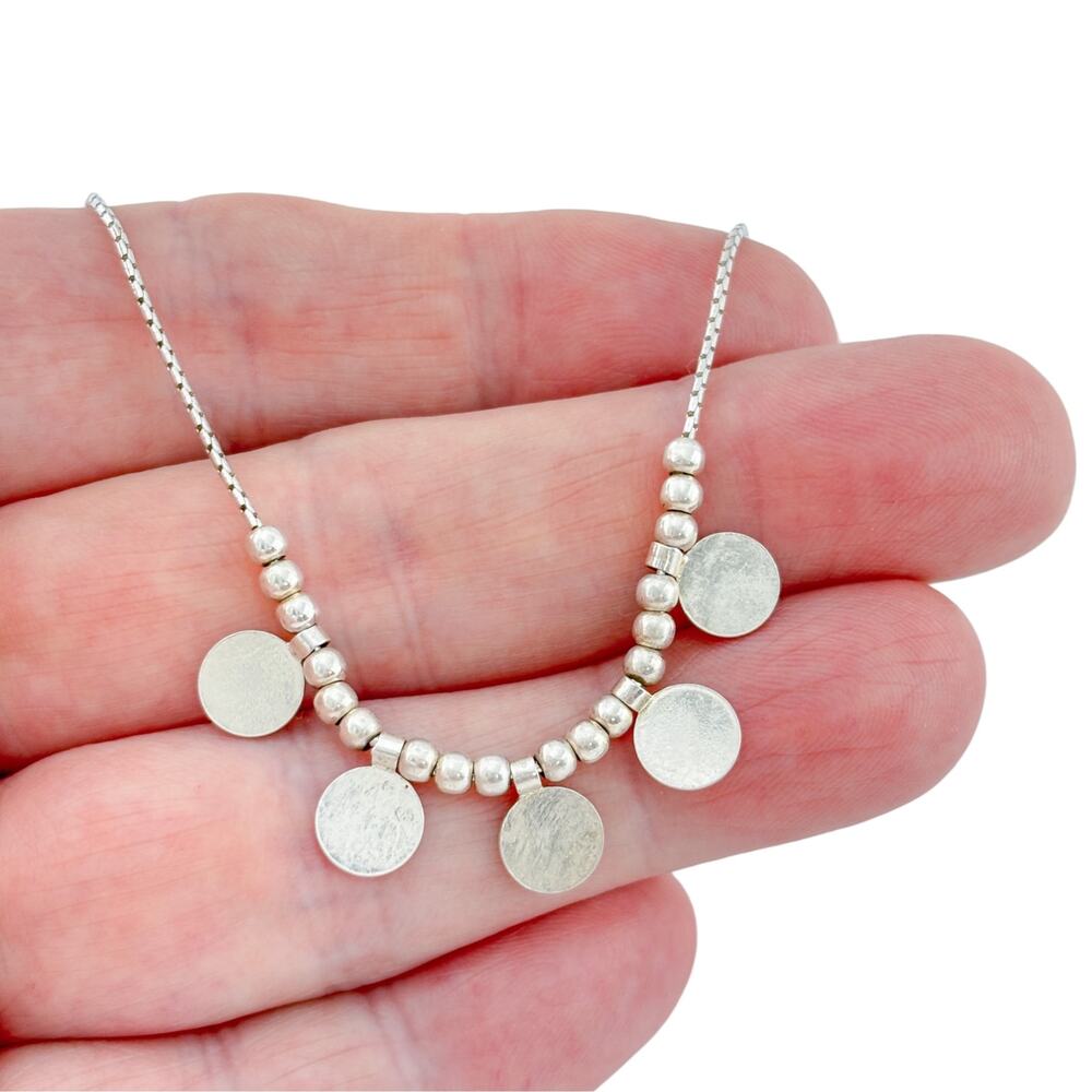 Vintage Sterling Silver 925 Station Charm Necklace with Disc Charms 16.5"